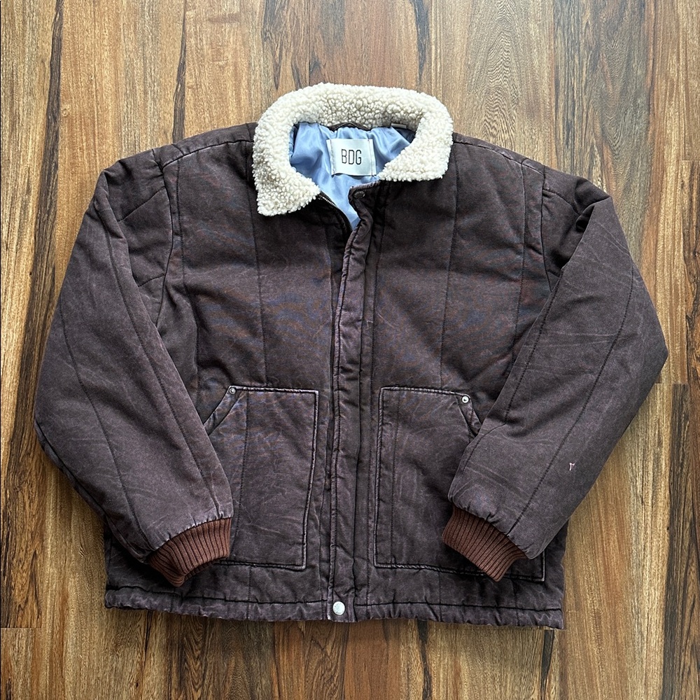 BDG Modern Quilted Utility Jacket Coat Urban Outfitters Brown Size Large Mens